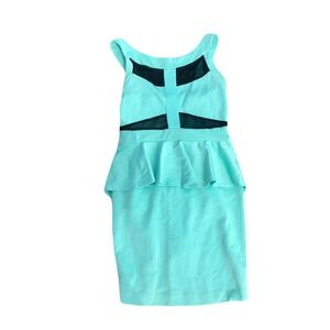 Source Unknown Aqua Peplum Midi Dress with Black Insets